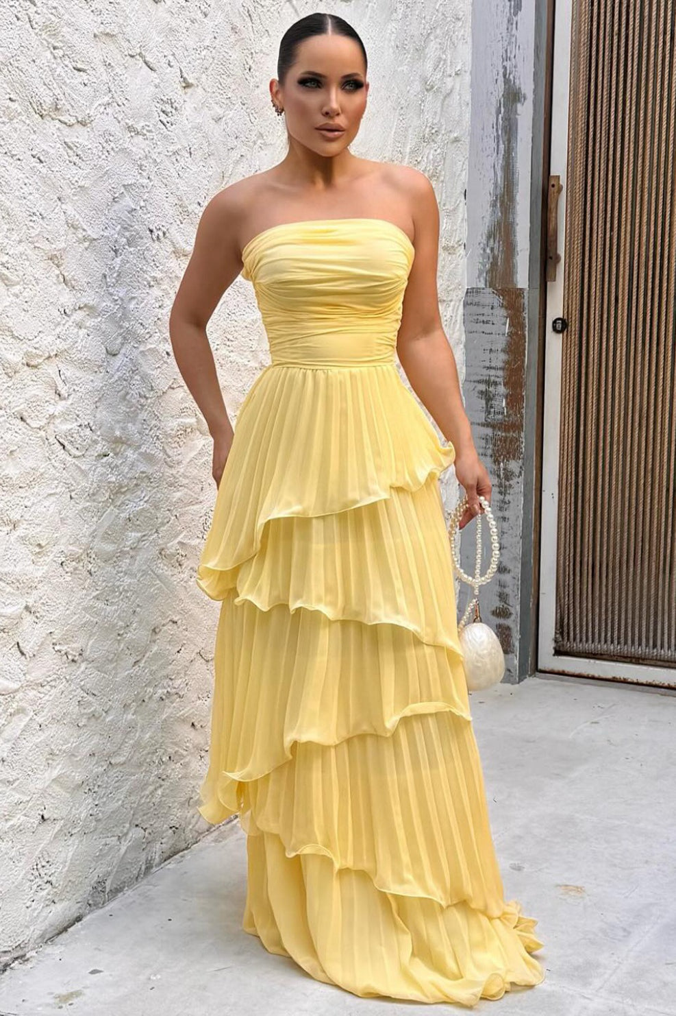 Solid Ruched Tiered Strapless Slim Fit Graceful Prom Dress