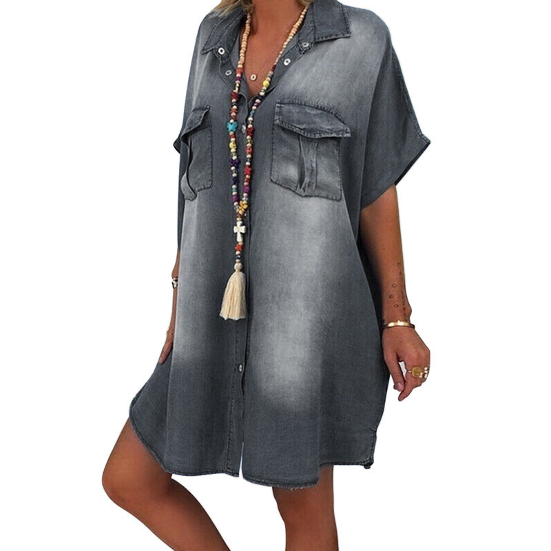 Irvine Cotton Pocketed Denim Babydoll Dress Classic Black