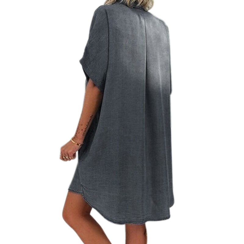 Irvine Cotton Pocketed Denim Babydoll Dress Classic Black