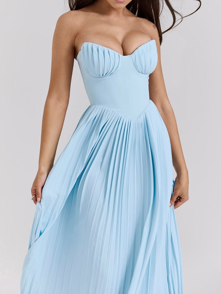 Blue Ocean Pleated Maxi Dress