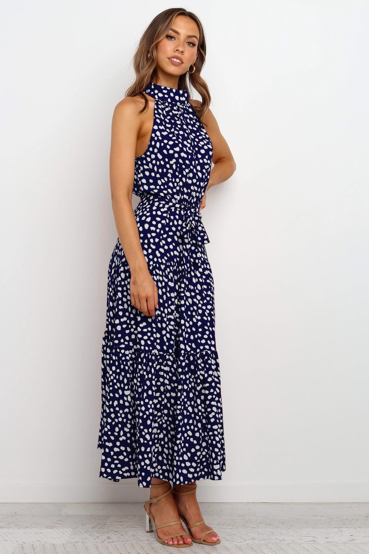 Flare Local Polka Dot Tie Midi Dress