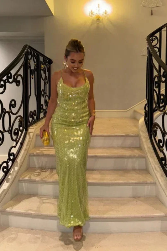 Stylish Sequins Backless Maxi Dress