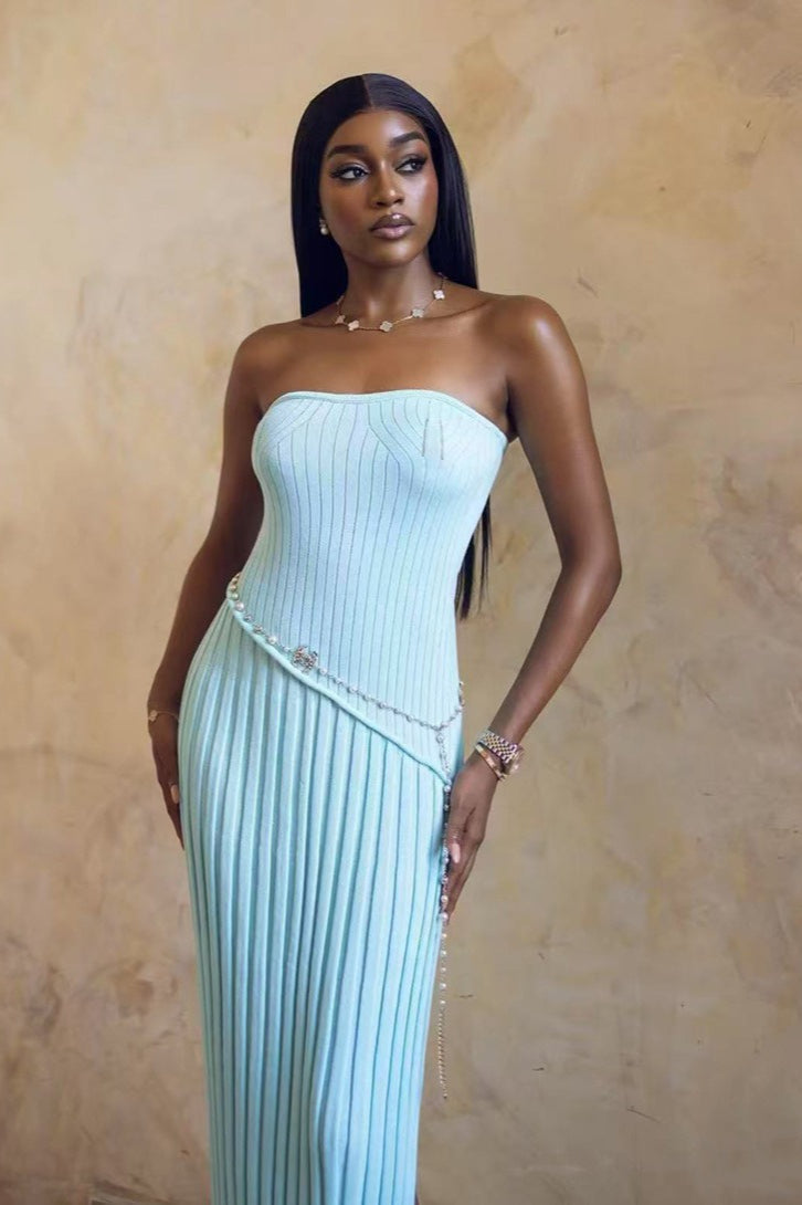 Ribbed Edition Strapless Twist Maxi Dress