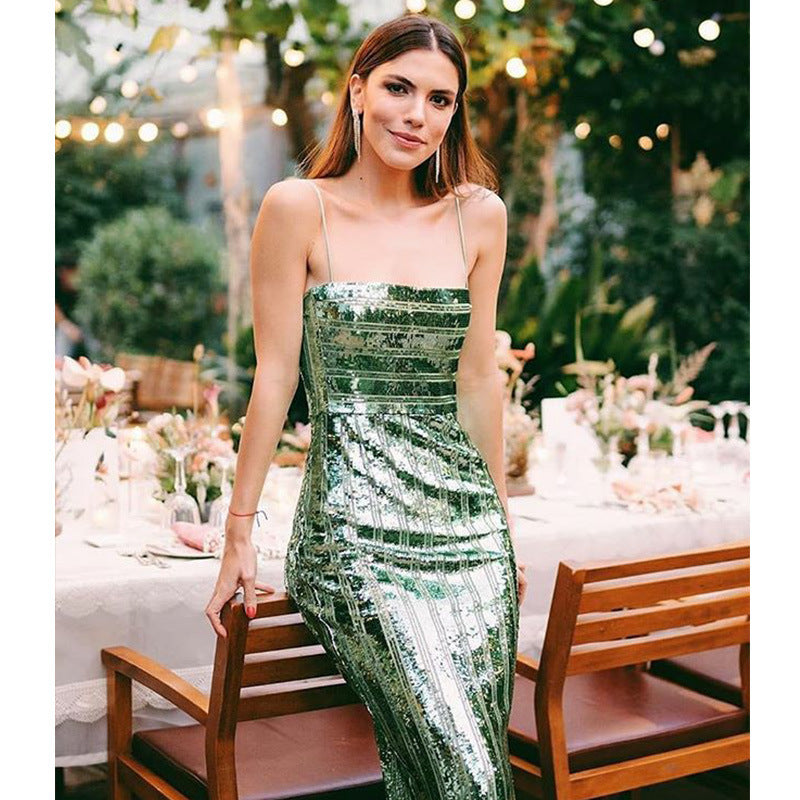 Satin Aleena Striped Cutout Midi Dress Green