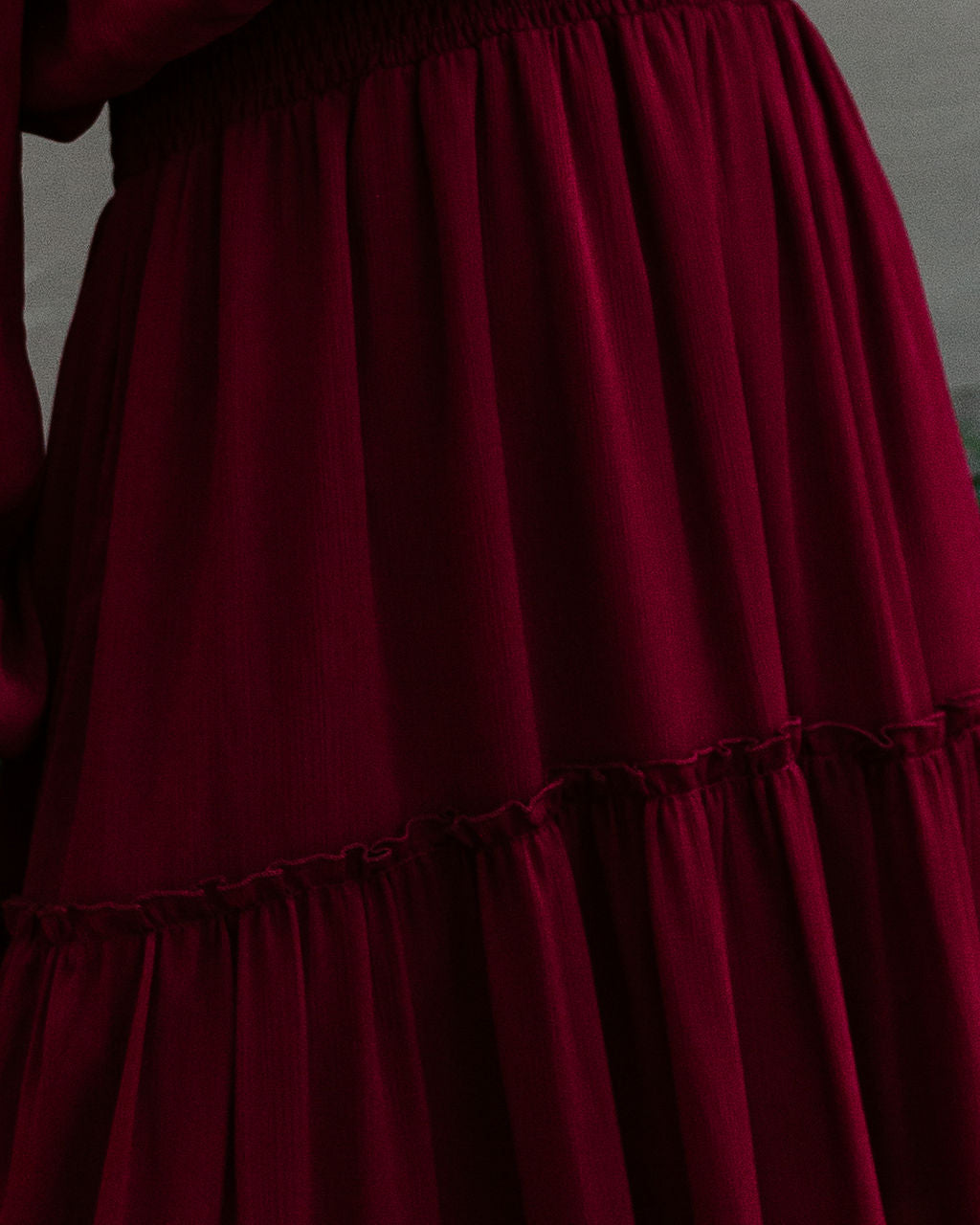 Off Alicia The Shoulder Tiered Midi Dress Burgundy