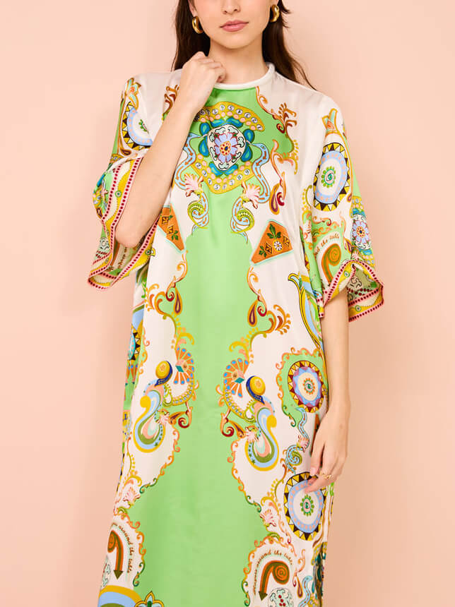 Unique Cashew Bloom Print Loose Midi Dress