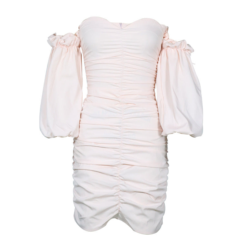Puff Villy Sleeve Bodycon Dress Peach