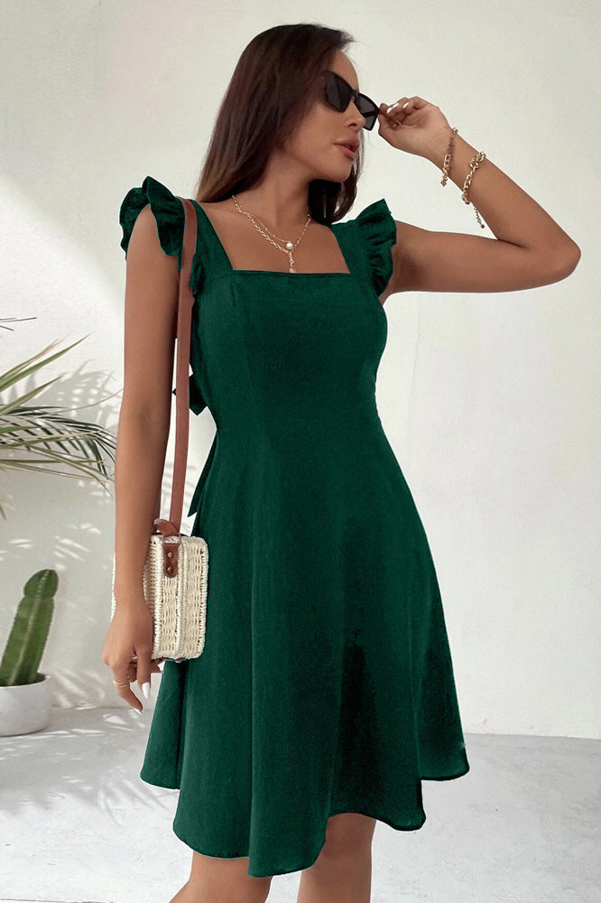 Mini Sleeveless Dress with Ruffle Tieback