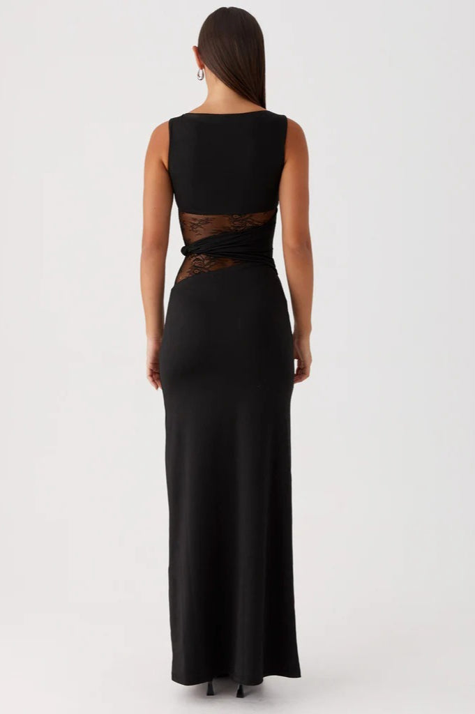 Shaped Sheer Lace Paneled Maxi Lace Dress