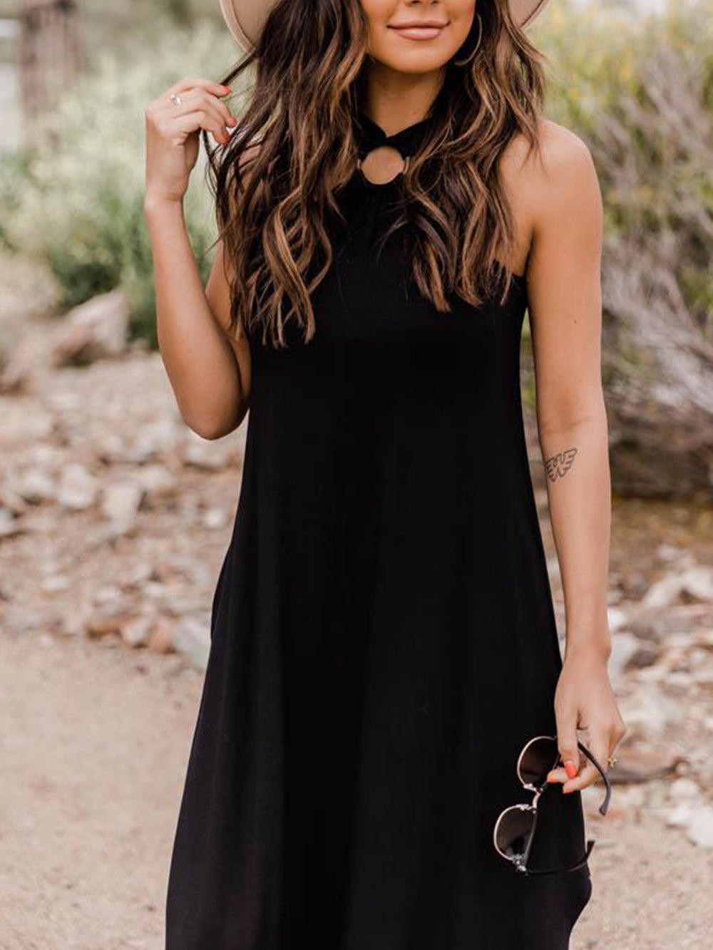 Light Halter Blue Midi Dress with Pocket