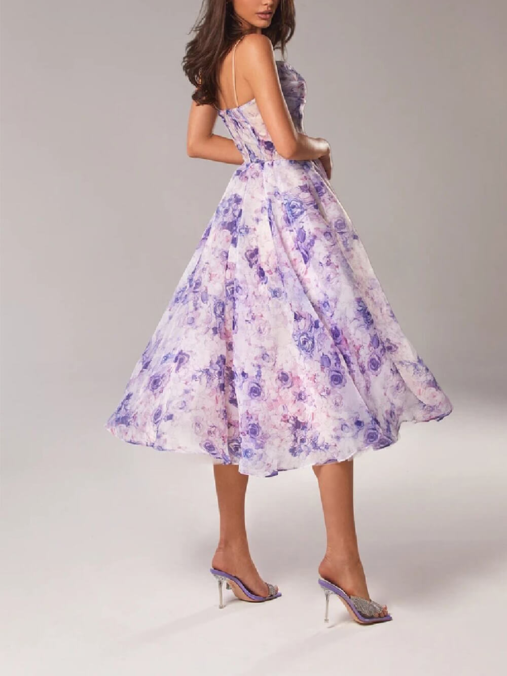 Sleeveless Strapless Printed Swing Midi Dress