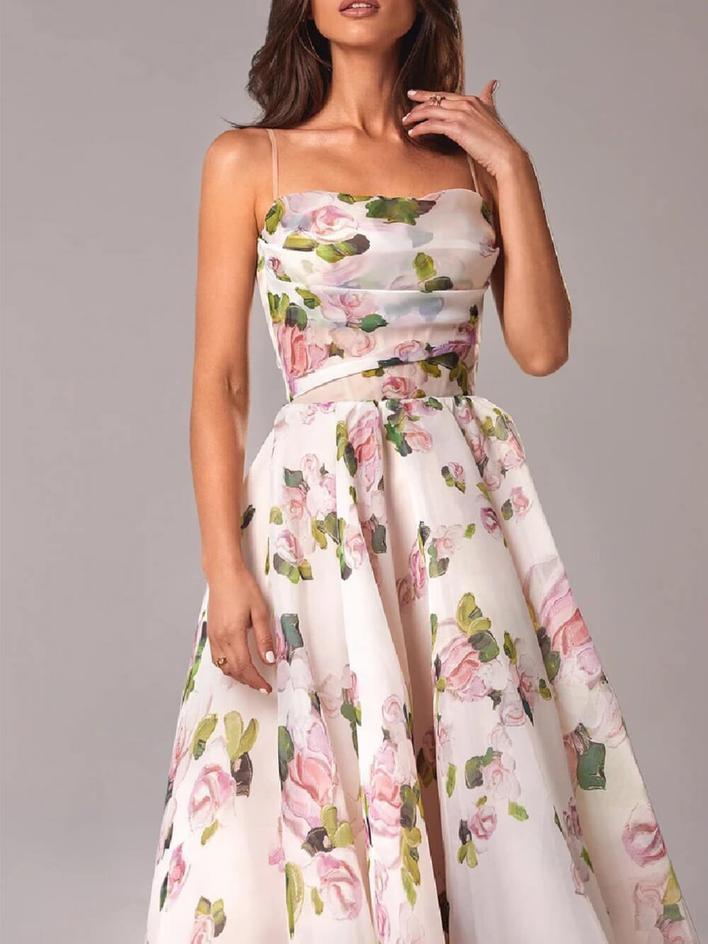 Sleeveless Strapless Printed Swing Midi Dress