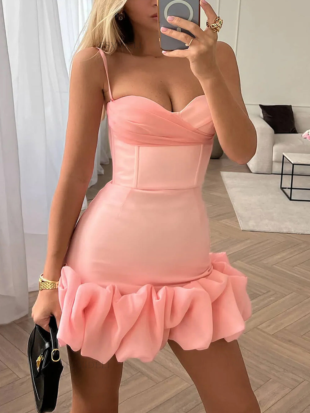 Wrap Hip Ruffled Mini Dress