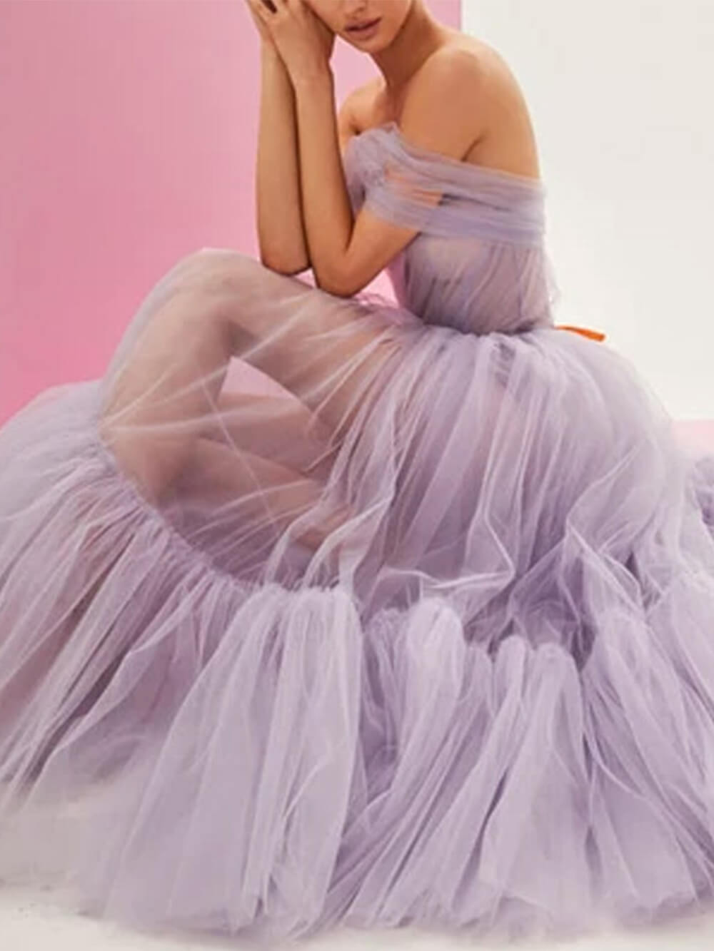 Off Shoulder Solid Color Refined Gauze Midi Dress