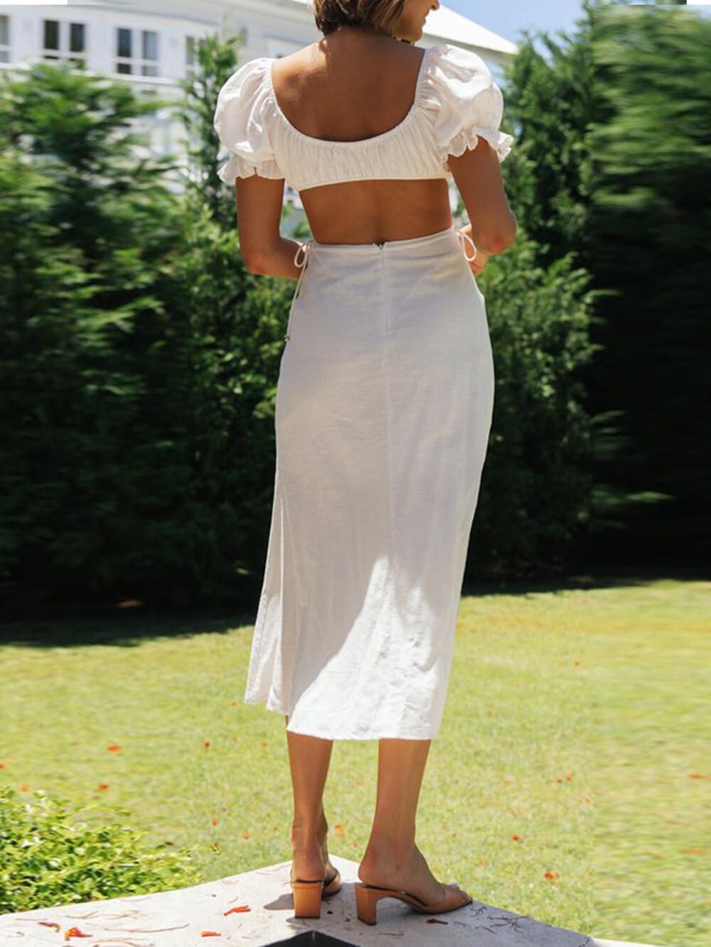 Color Solid Princess Sleeve Midi Dress