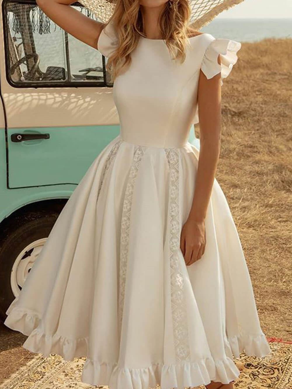 Solid Color Graceful Puff Midi Dress