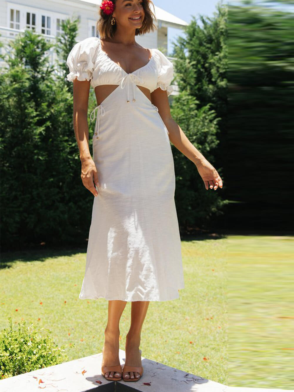 Color Solid Princess Sleeve Midi Dress