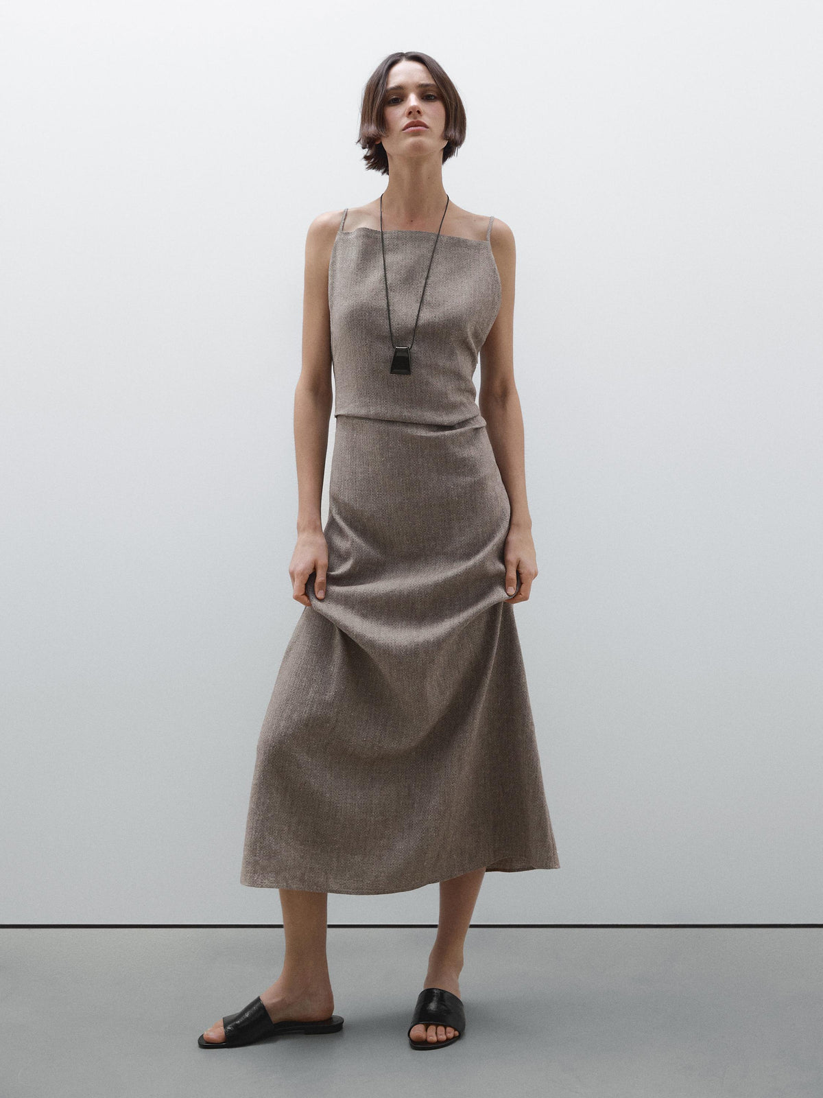 Square Flowy Neck Midi Dress