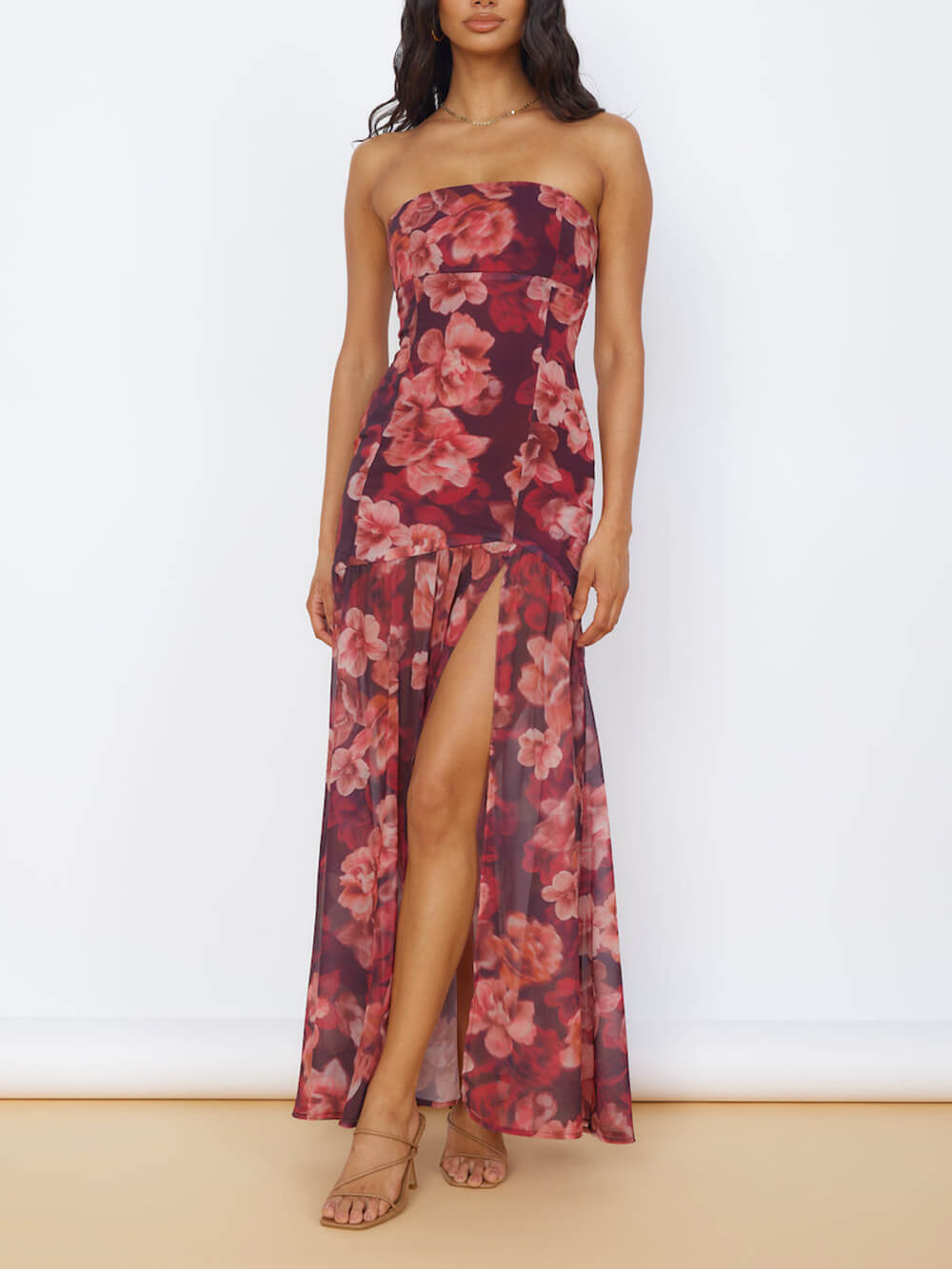 Botanical Bandeau Slit Maxi Dress