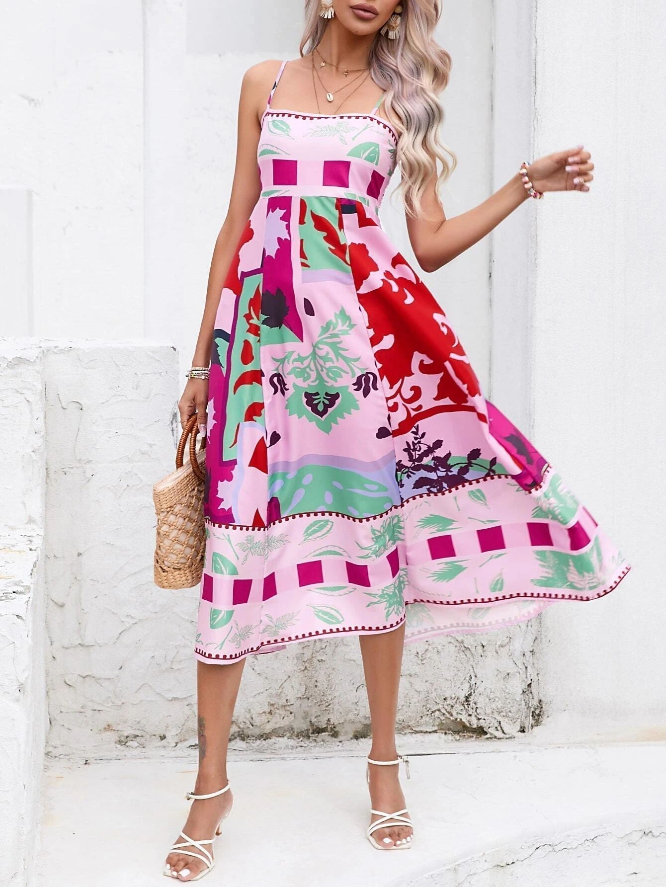 Slip Patchwork Maxi Dress: Abstract Colorful Printed