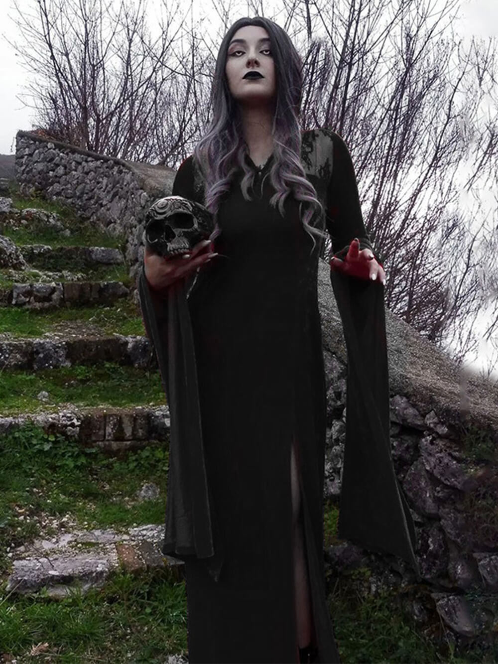 Halloween Chic Slit Skirt Witch Maxi Dress