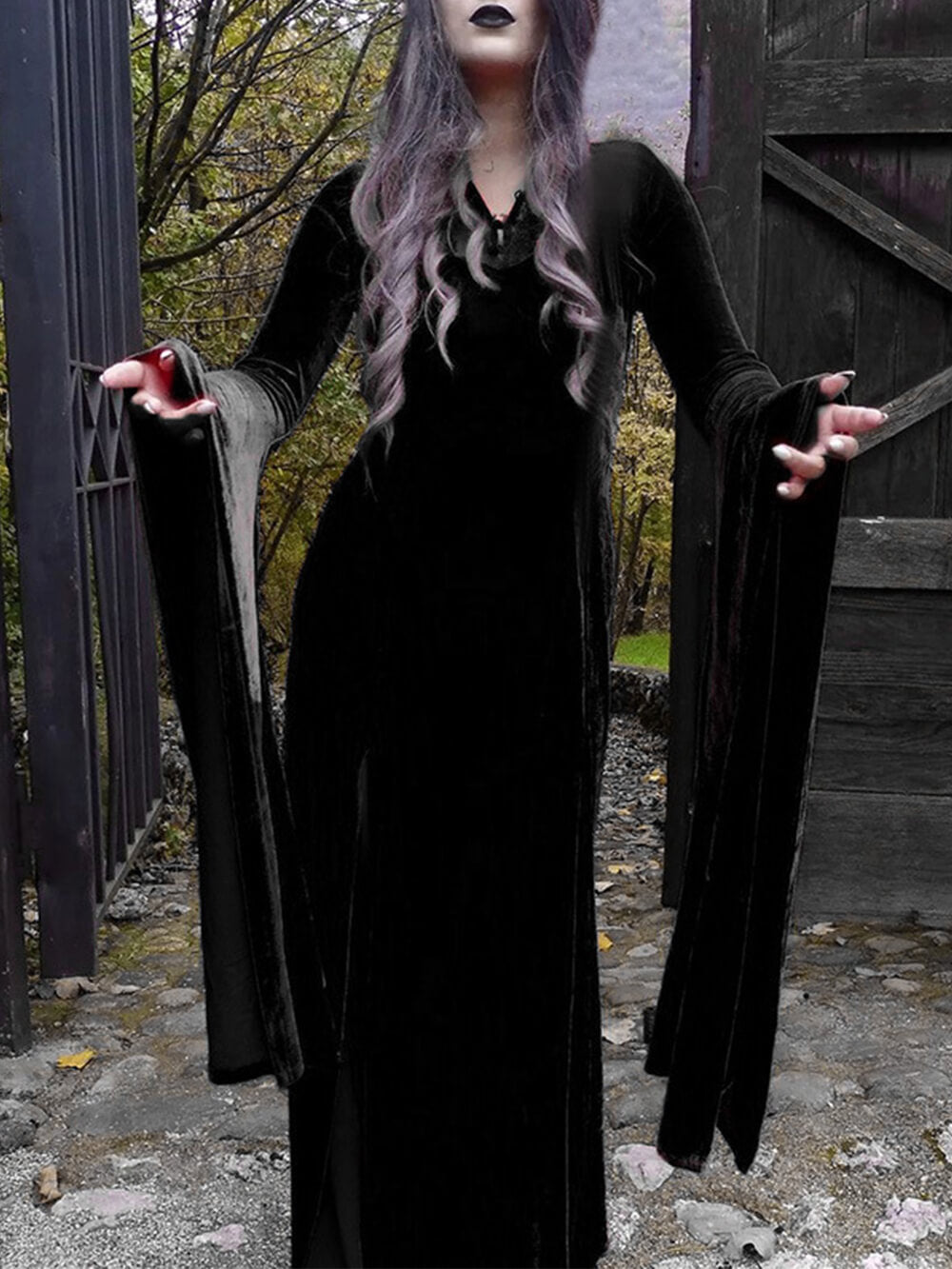 Halloween Chic Slit Skirt Witch Maxi Dress