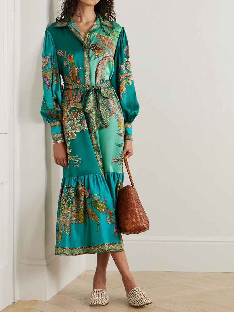 Collared Timeless Print Lantern Sleeve Dress