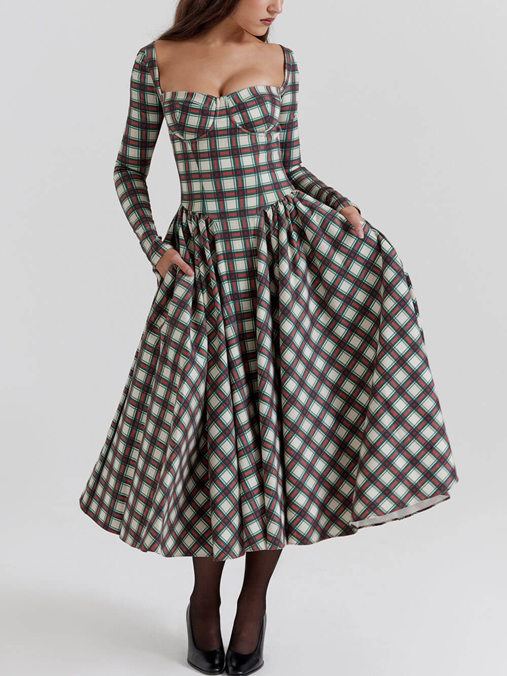 Tartan Red Corset Midi Dress