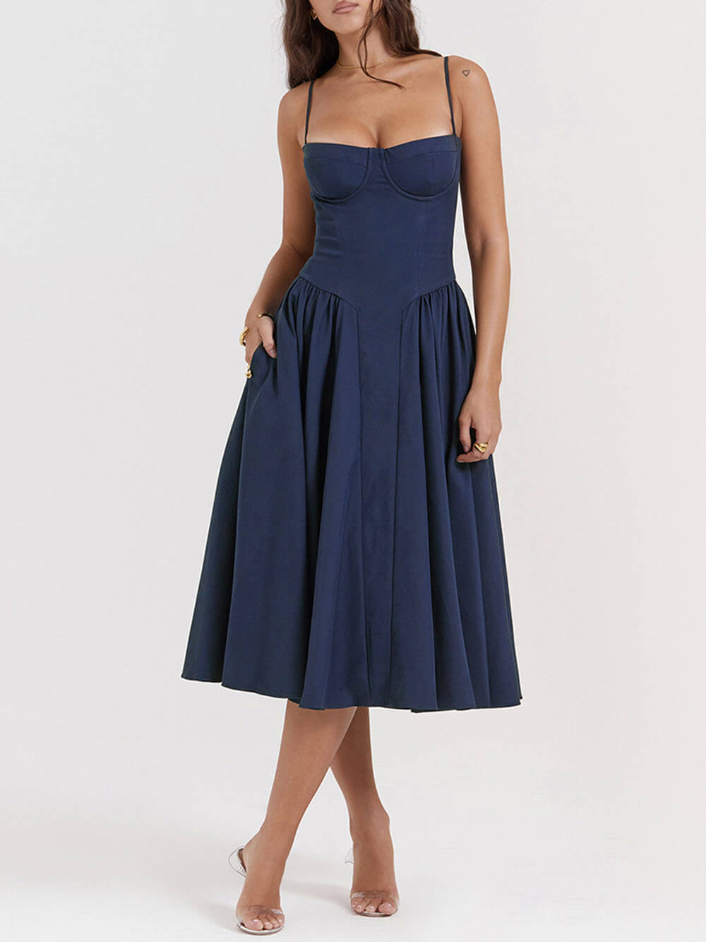 Neck V Strapless Midi Dress