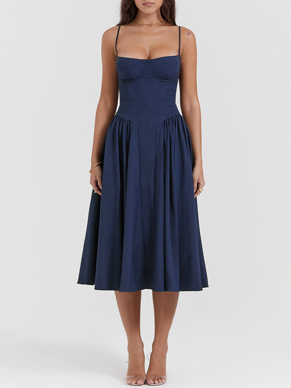 Neck V Strapless Midi Dress