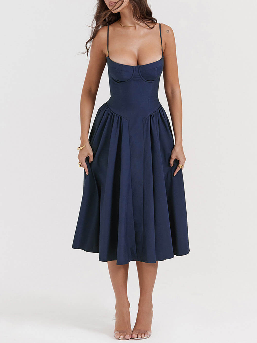 Neck V Strapless Midi Dress