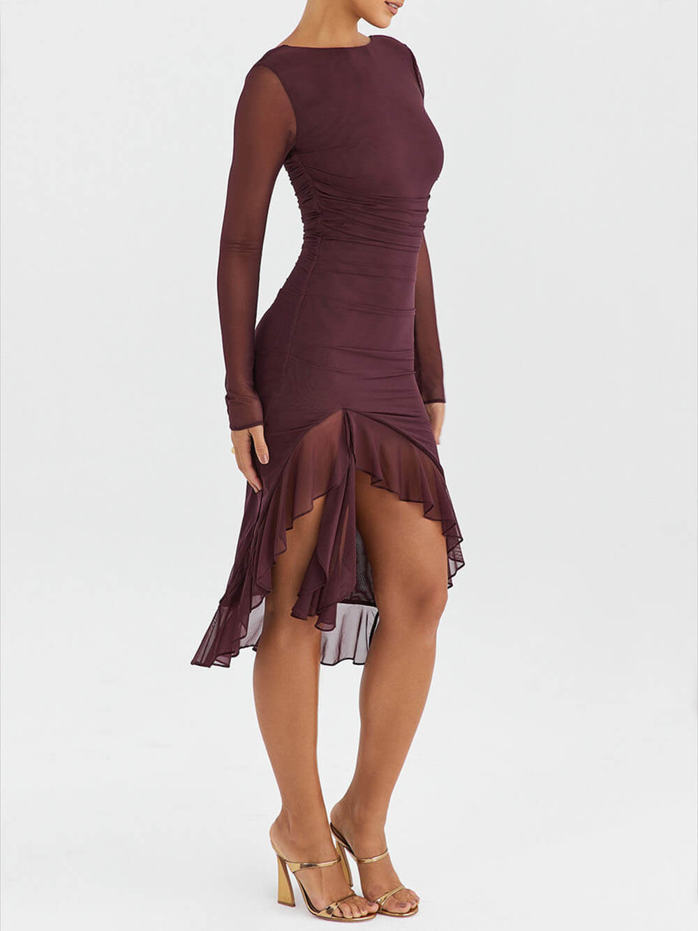 Ruffle Wine Midi Dress