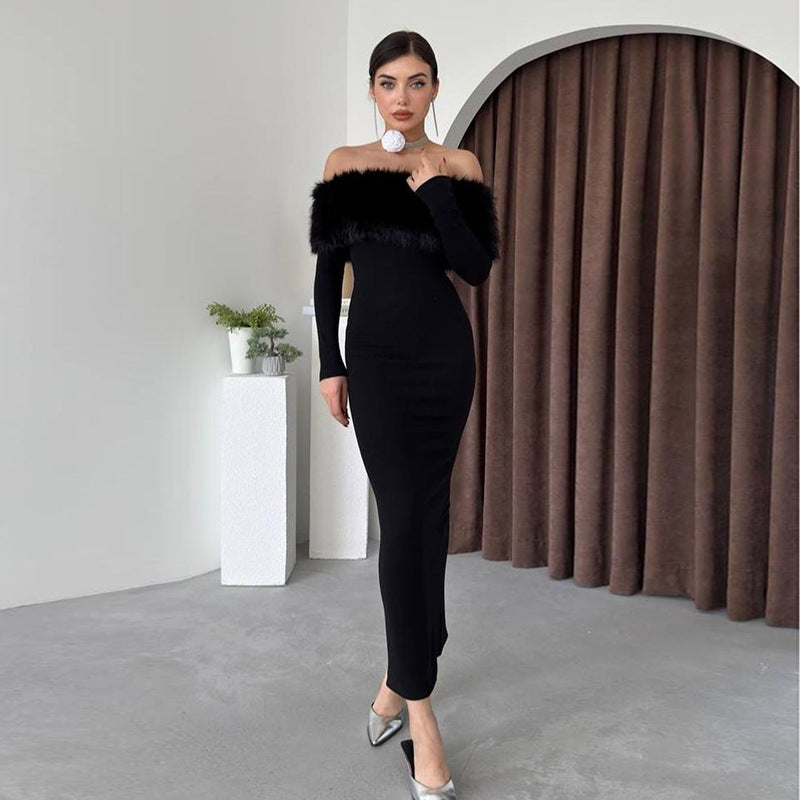 Fur Onyx Midi Dress Black