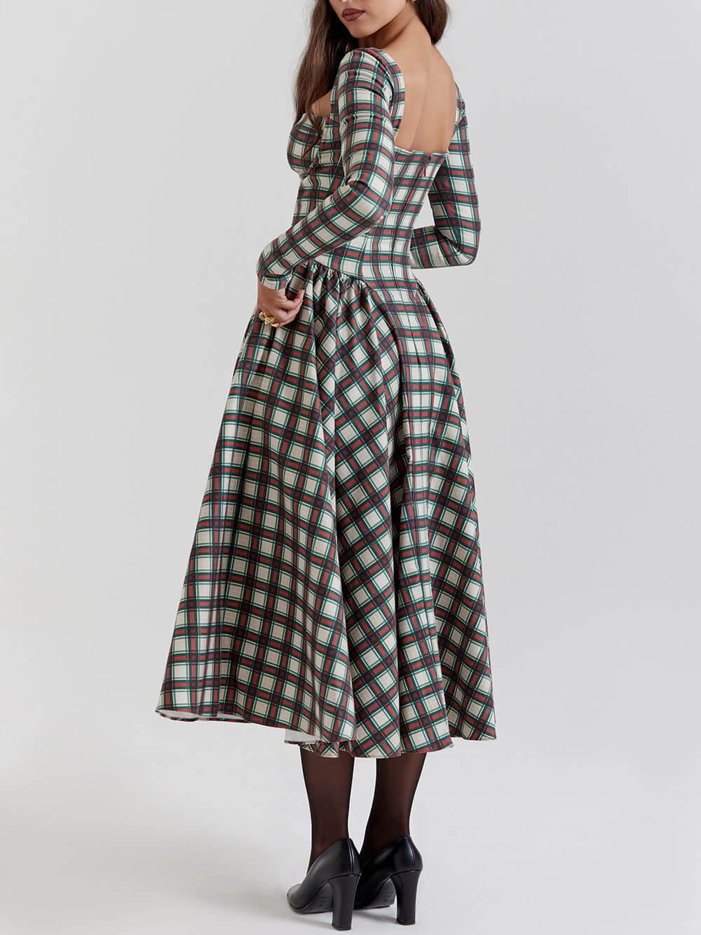 Tartan Red Corset Midi Dress