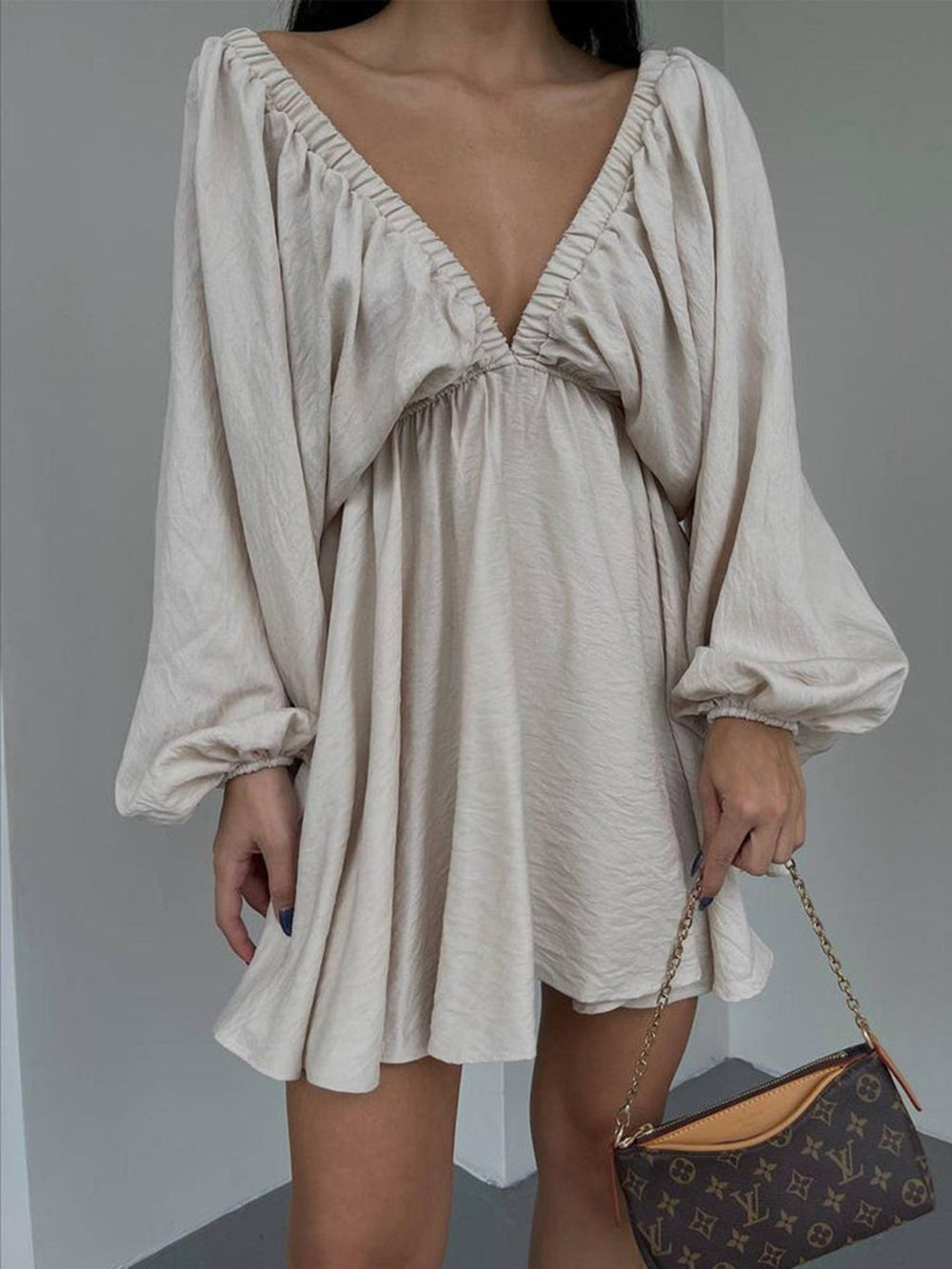 Plunge Woven Skater Mini Dress