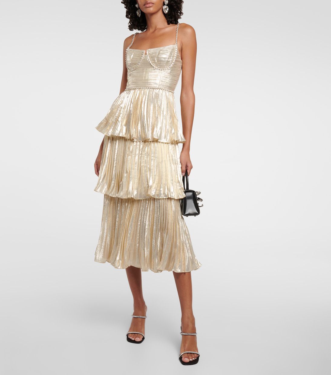 Ruffle Party Midi Dress Champagne
