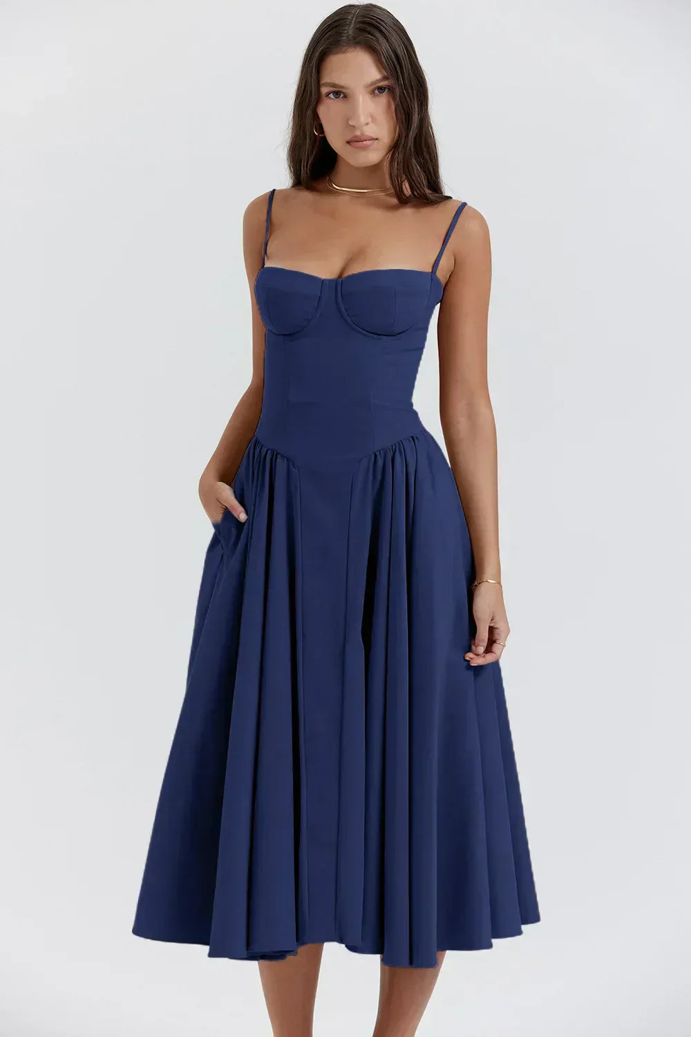| Nina Sleeveless Corset Midi Dress