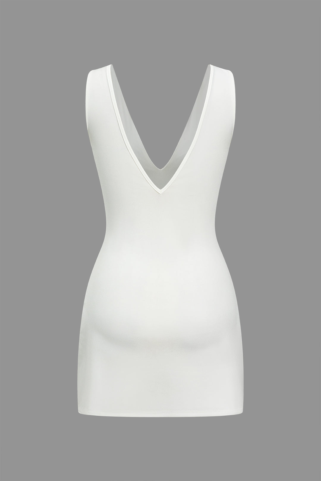 V Solid neck Fake Pocket Mini Dress
