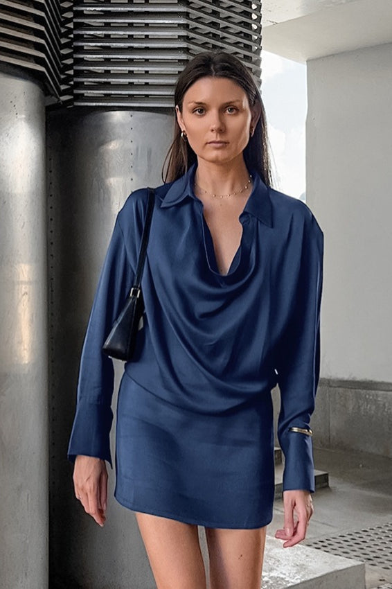 Satin Blue Asymmetric Mini Dress