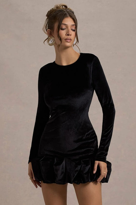 Ruched Velvet Hem Mini Dress