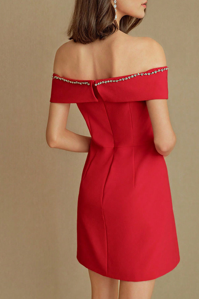 Shoulder Off Butterfly Embellished Bodycon Dress