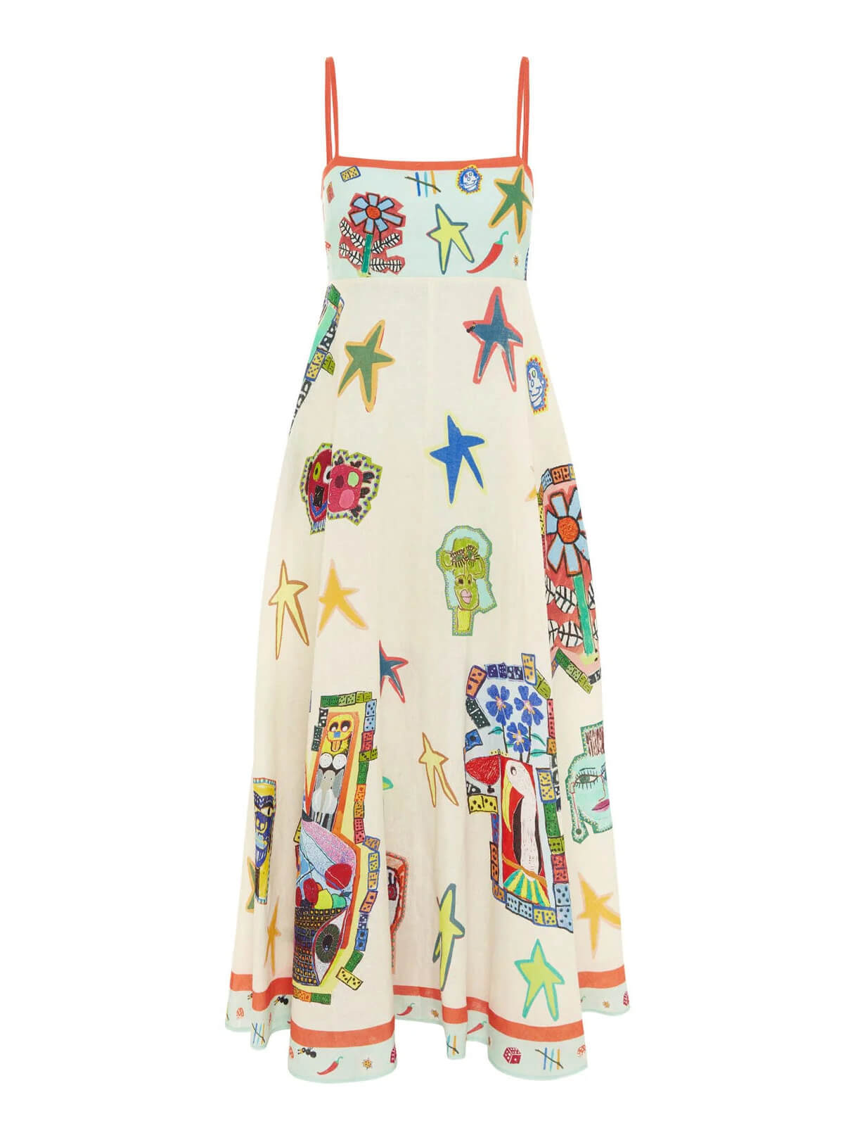 Graffiti Unique Print Suspenders Long Swing Midi Dress