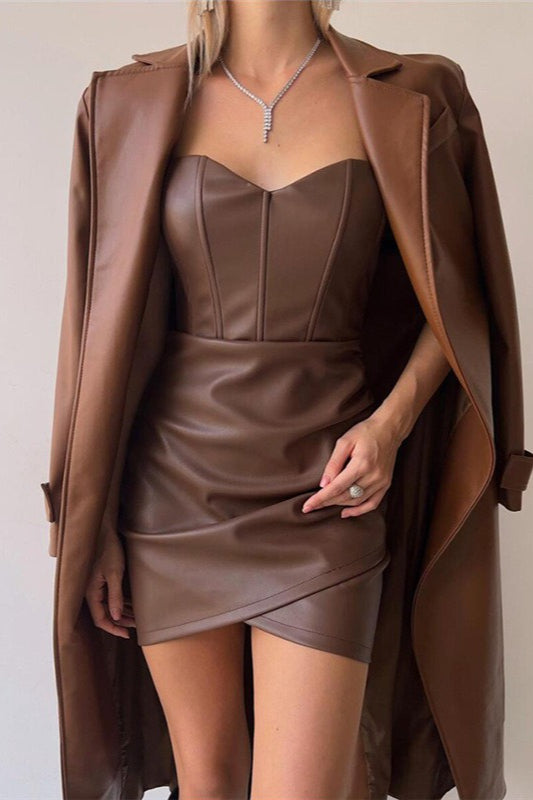 PU Strapless Bodycon Mini Dress