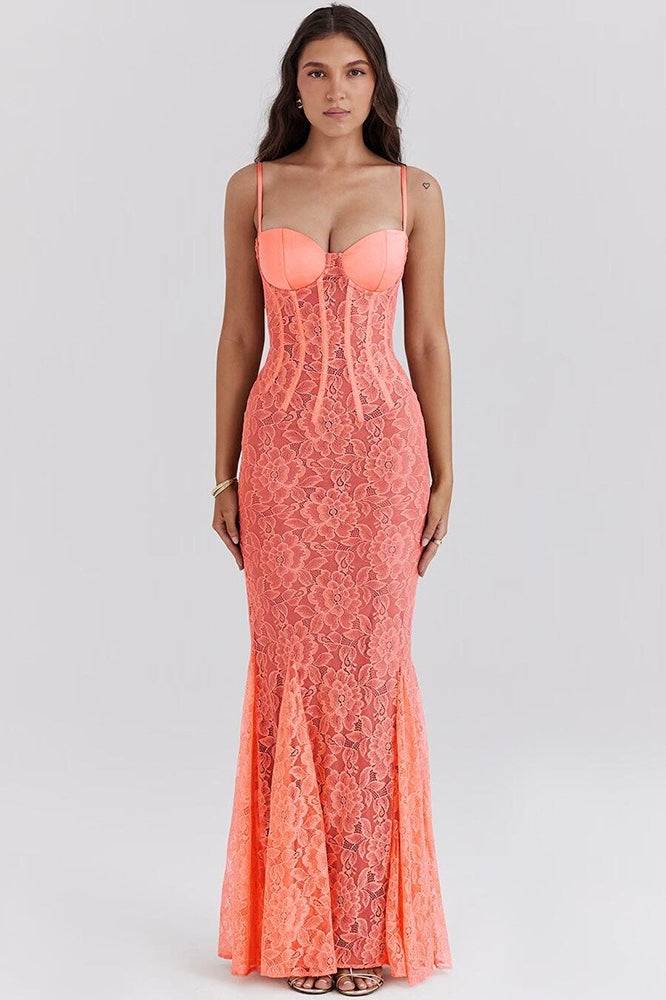 Lace Edition Backless Spaghetti Strap Maxi Dress
