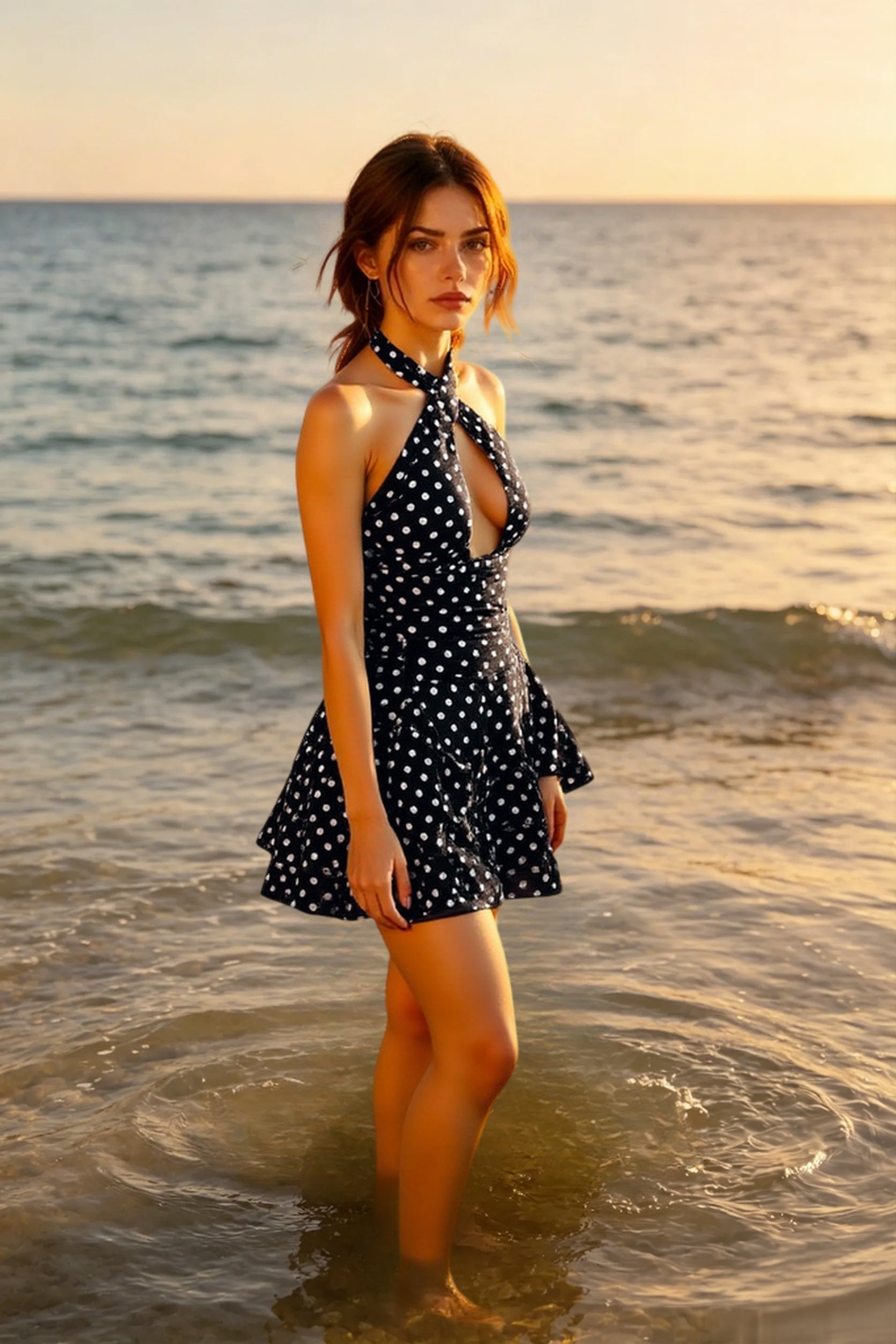 Dot Polka Halter Backless Bodycon Mini Dress