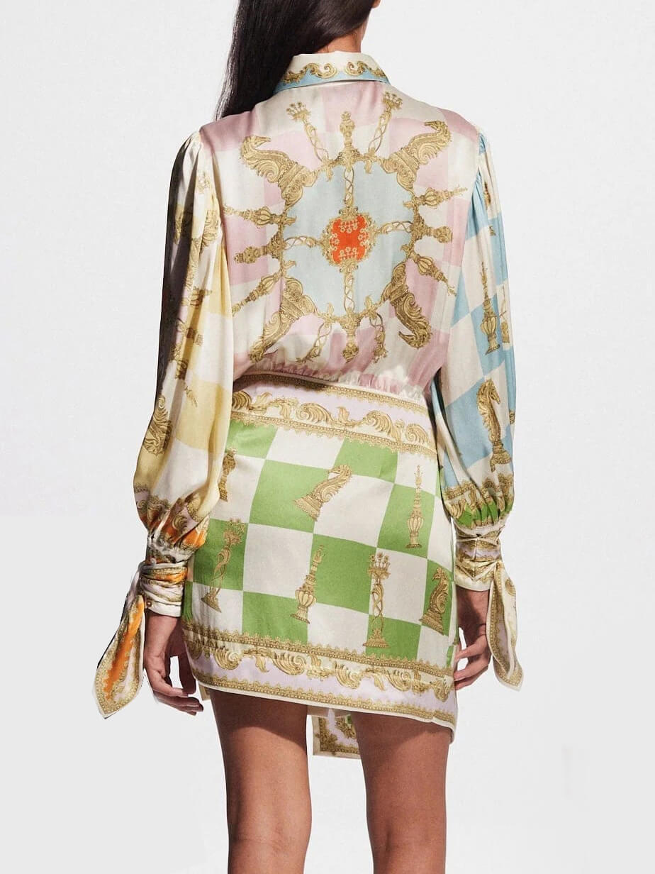 Printed Unique Irregular Knotted Mini Dress
