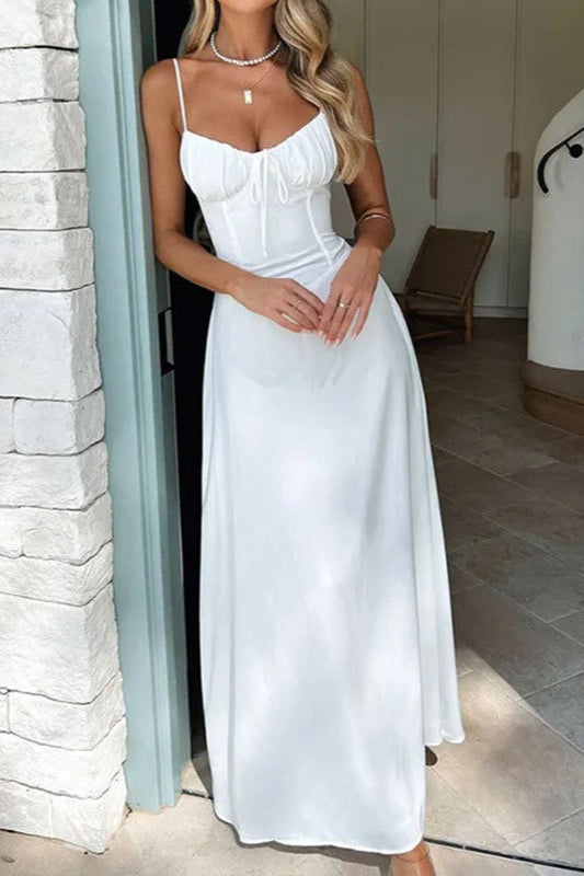 Graceful Tied Waist A Line Solid Color Prom Dress