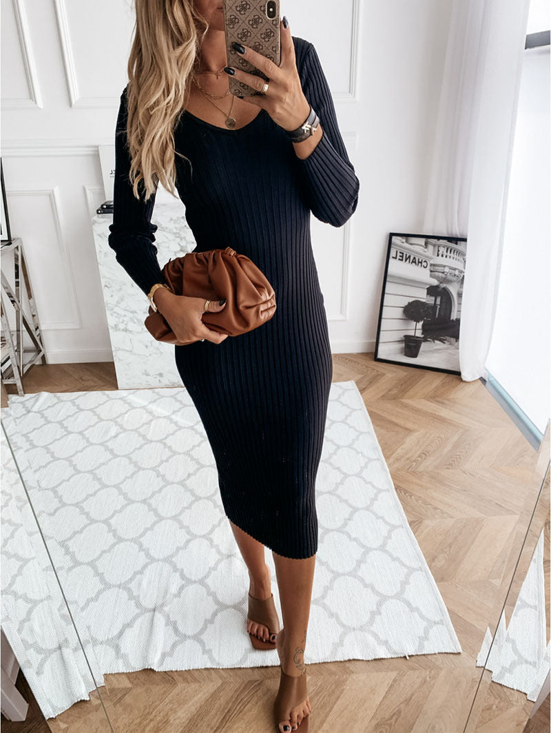 Ribbed Romi Knit Midi Dress Black