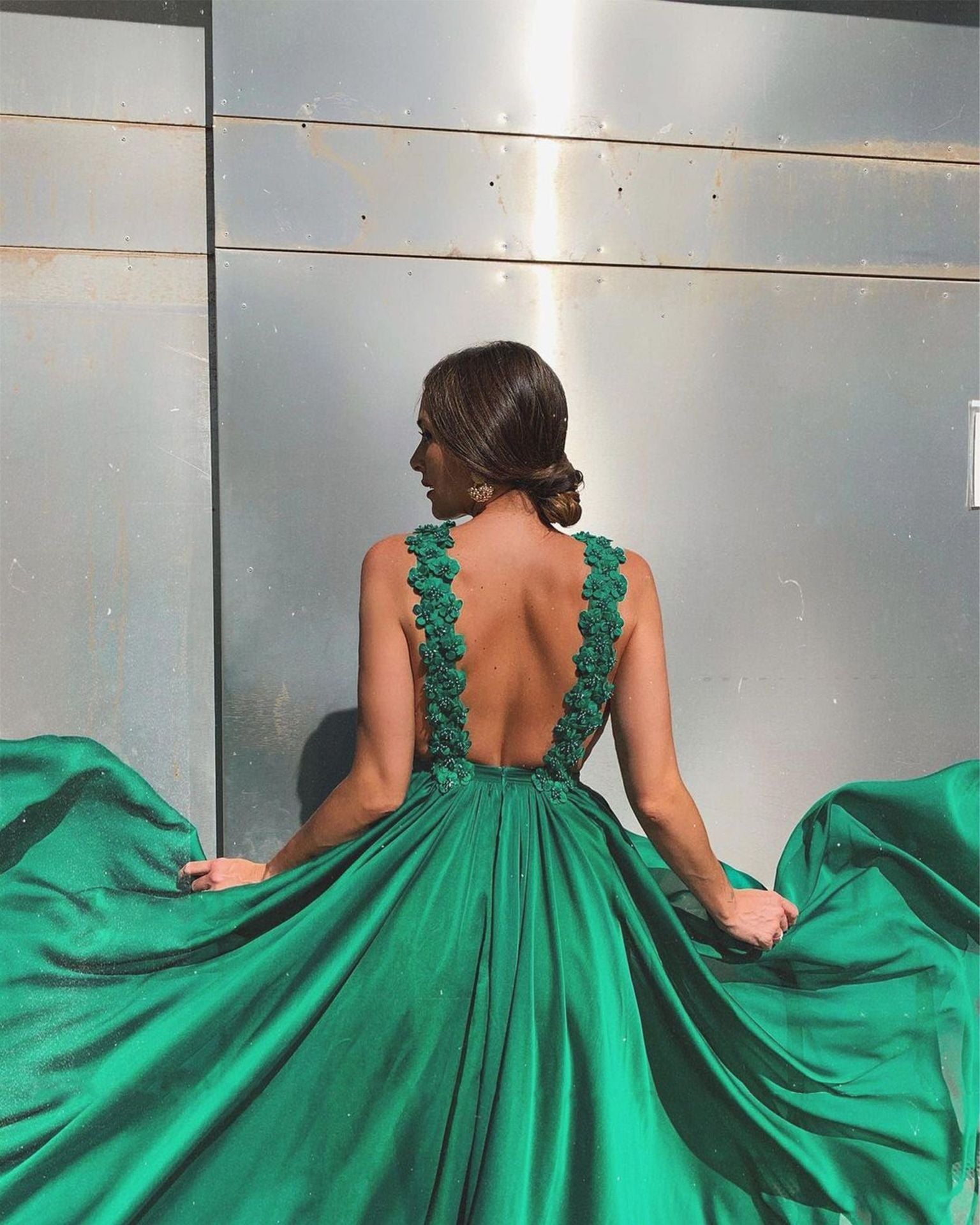 Kissnovaa - Fashion Sleeveless Green A Line Sexy Backless Prom Dresses