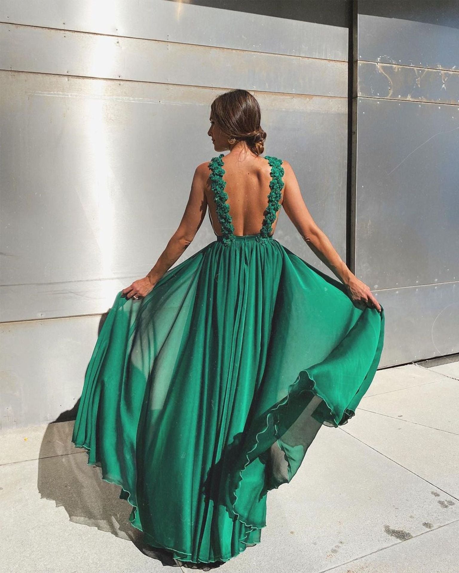 Kissnovaa - Fashion Sleeveless Green A Line Sexy Backless Prom Dresses